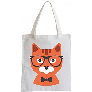 Pixxprint Raxxpurl Hipster Cat Orange Fun jute tas sporttas, wit
