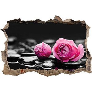 Pixxprint 3D_WD_4944_62x42 Dark Rose Rozenblaadjes op zenstenen muurdoorbraak 3D muurtattoo, vinyl, zwart/wit, 62 x 42 x 0,02 cm