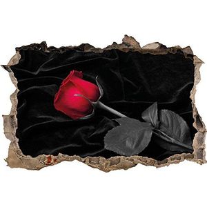 Pixxprint 3D_WD_5233_92x62 rode roos op zwart fluweel muurdoorbraak 3D muursticker, vinyl, zwart/wit, 92 x 62 x 0,02 cm