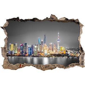 Pixxprint 3D_Wd_5281_92x62 Shanghai skyline bij nacht 3D muursticker, vinyl, zwart/wit, 92 x 62 x 0,02 cm