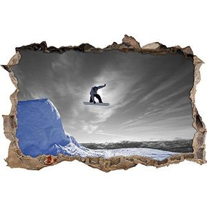 Pixxprint 3D_WD_5353_62x42 Snowboard Sprung, Extremsport Wanddoorbraak 3D Wandtattoo, Vinyl, zwart/wit, 62 x 42 x 0,02 cm