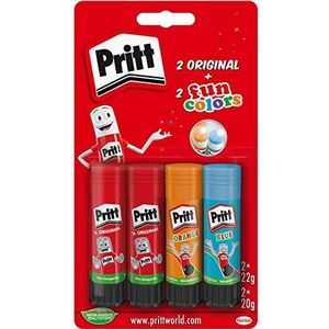 Pritt Mix Plakstift 9HPTFCSST, 2x 20 gram Originele Pritt-Stift, 2x 20 gram Gekleurde Pritt-Stift