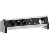 BACHMANN - DESK 3x Beschermcontact - 1x USB-Lader - Aluminium - 281,3 mm