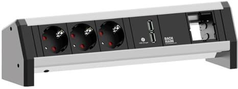 BACHMANN - DESK 3x Beschermcontact - 1x USB-Lader - Aluminium - 281,3 mm