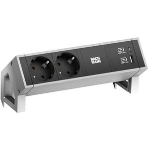 Bachmann Desk Stekkerdoos, 2 x stopcontacten, 1 x USB-C/USB-A, oplader van roestvrij staal