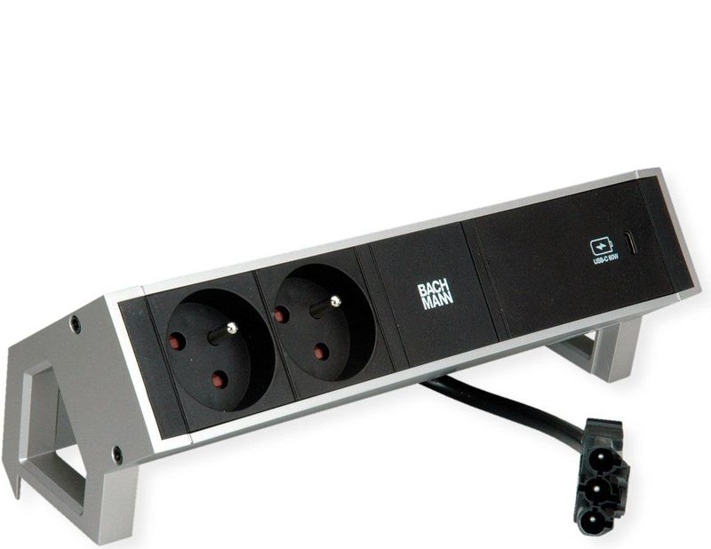 Bachmann - DESK2 - Stekkerdoos - Roestvrij Staal - 2 UTE Stopcontacten - USB-C 60W