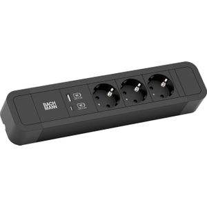BACHMANN PRIMO stekkerdoos 3x geaard contact, aluminium, USB oplader A&C, zwart, 2 m - zwart 350.008
