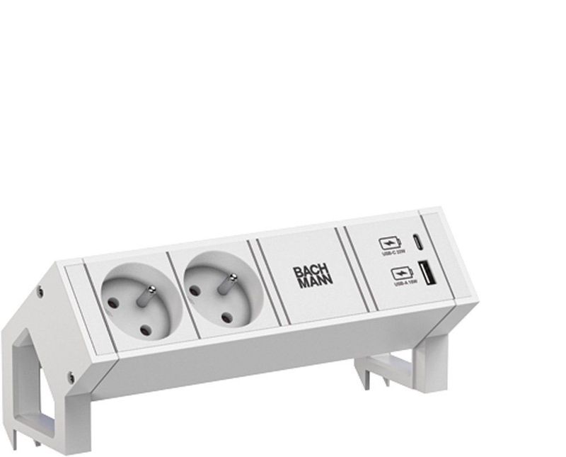 Bachmann - 902.3207 - Stekkerdoos - Wit - Aluminium - 2x USB Aansluitingen