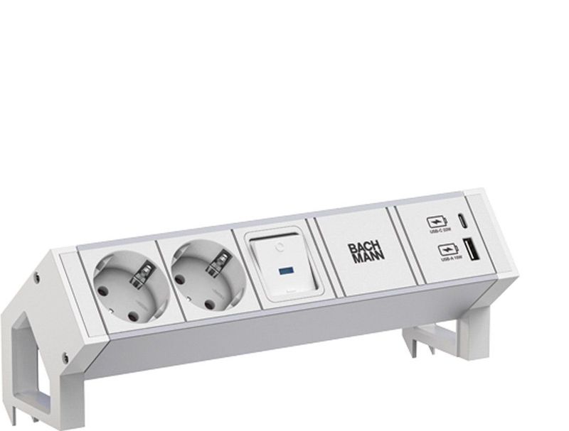 Bachmann - Stekkerdoos - Wit - Aluminium - 2 SCHUKO - 2 USB-Aansluitingen