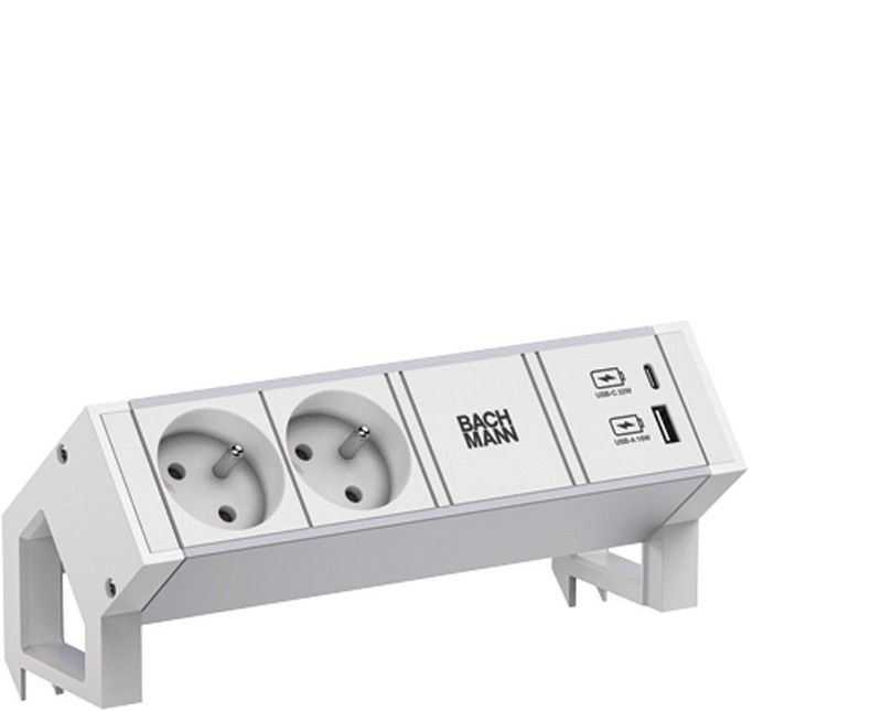 Bachmann - Stekkerdoos DESK2 ALU - Wit - Aluminium - 2 USB-aansluitingen