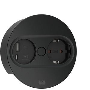 Bachmann - Twist2 - Inbouwcontactdoos - Zwart - Geaard Stopcontact en USB-A/C Oplaadpoort