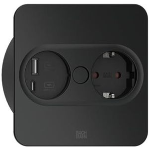 BACHMANN Inbouwstopcontact Twist 2-hoekig 1x stopcontact met USB A en USB C 2 m kabel, tafelstopcontact voor keuken en kantoor, zwart 946.105 (met automatische opening en anti-vingerafdrukcoating)
