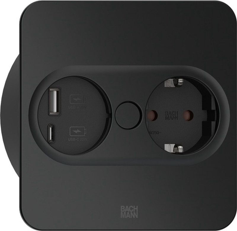 BACHMANN - Twist 2 - Stopcontact - Zwart - Kunststof - Automatische Opening