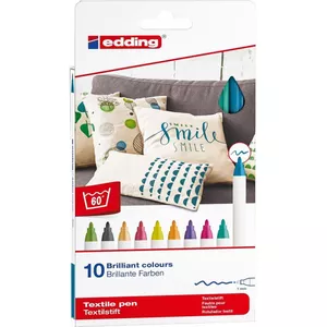 Edding 4500 Textielmarkers – 5 Stuks, 2-3 Mm Ronde Punt, Wasbestendig Tot 60°C, Voor Lichte Stoffen, Zwart/blauw/groen