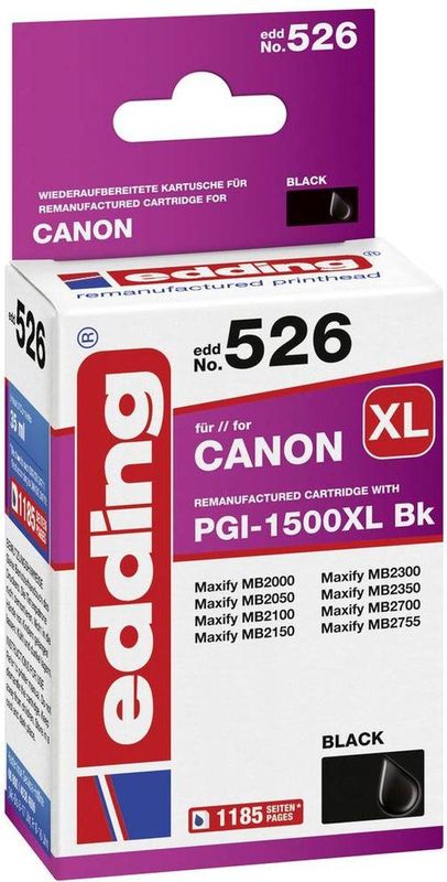 Edding Inktcartridge vervangt Canon PGI-1500BK XL Compatibel Zwart EDD-526 18-526