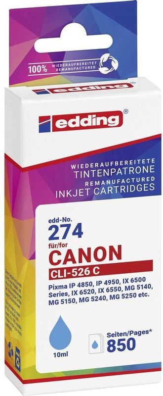 Edding - EDD-274 - Inktcartridge - Cyaan - Compatibel met Canon CLI-526C