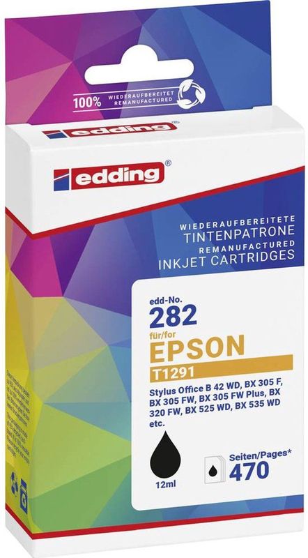 Edding - EDD-282 - Inktcartridge - Zwart - 12ml - Compatibel met Epson T1291L
