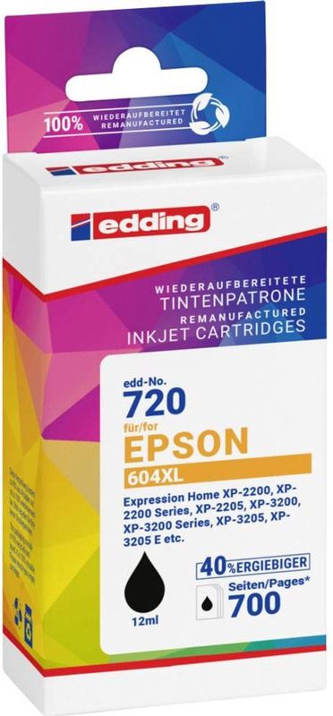 Edding - Inktcartridge - Compatibel met Epson 604XL - Zwart - EDD-720