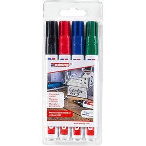 Edding permanent marker E-3300, geassorteerde kleuren, blister van 4 stuks