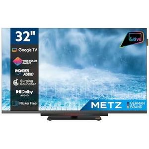 Metz Smart TV, MTD8500, 32 inch (80 cm), HD, Led, HDR, Google TV, HDMI en USB, geïntegreerde soundbar met Wonder Audio-technologie, zwart