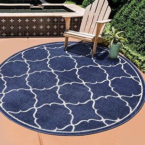 SANAT Outdoor tapijt, weerbestendig, tapijt voor binnen en buiten, balkontapijt, waterafstotend, tapijten voor terras, tuin, keuken, badkamer of woonkamer, blauw, 120 cm rond