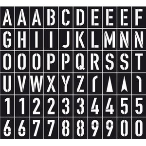 Spuitsjablonen set cijfers en letters - kunststof - 60 sjablonen