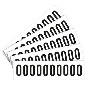 Cijfer sticker 0-9 - zelfklevende folie met laminaat - 5 x 10 stuks - zwart wit teksthoogte 25 mm Cijfer 4