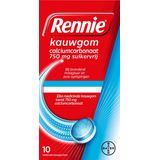 Rennie Kauwgom Calciumcarbonaat 750mg Suikervrij 10 stuks