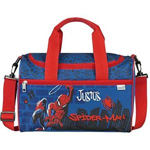 Sporttas met naam | incl. NAMENSRUCK | Motief Spiderman blauw zwart rood | Personaliseren & bedrukken in gewenste kleur | Reistas Jongens draagtas schoudertas, blauw, ca. 8 Liter