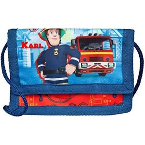 Portemonnee met naam | gepersonaliseerd & bedrukt | motief brandweerman Sam | portemonnee kinderportemonnee om om te hangen blauw & rood | incl. naamdruk