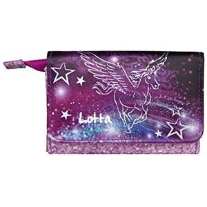 Portemonnee met naam | Motief Pegasus vliegend paard in lila & roze incl. naamdruk | bedrukken & personaliseren | portemonnee kinderportemonnee drukknoopsluiting muntvak