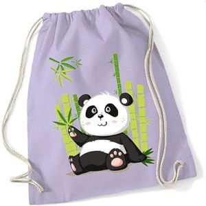 Gymtas voor kinderen, motief Panda Paul met bamboe, schoenentas, sportrugzak, jute tas om vast te trekken, voor meisjes en jongens, stoffen tas met koord voor school, kleuterschool, vrije tijd, paars