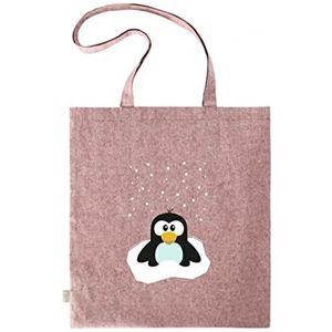 Svanhilde Jute tas voor meisjes en jongens | draagtas katoen kleine pinguïn in de sneeuw | stoffen tas kinderen | met lange hengsels, rood