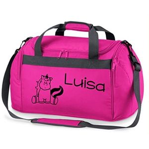 Sporttas met naam voor meisjes, motief eenhoorn voor kinderen, personaliseren en bedrukken, reistas, schoudertas, duffle bag, roze, Sporttasche