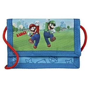 Undercover Portemonnee Super Mario met naam gepersonaliseerd, portemonnee om om te hangen voor jongens, gepersonaliseerde portemonnee, borsttas, kinderen, blauw met kijkvenster voor buskaart Mario & Luigi, blauw