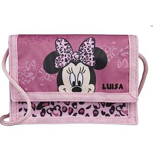 Disney Minnie Mouse portemonnee met naam | portemonnee om om te hangen voor meisjes | personaliseerbare portemonnee borsttas kinderen in roze in leeu-look met kijkvenster voor buskaart, roze