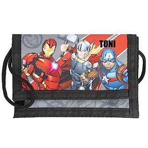 Undercover Avengers Superhelden met naam gepersonaliseerd, portemonnee om om te hangen, voor jongens, personaliseerbare portemonnee, borsttas, kinderen, grijs, met kijkvenster voor buskaart, grijs, 8x 12 cm