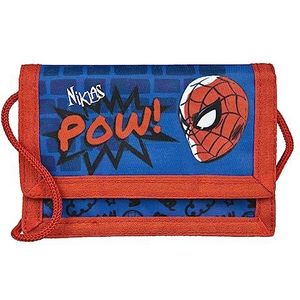 Undercover Spider-Man Superheld portemonnee met naam gepersonaliseerd | portemonnee om te hangen jongens | personaliseerbare portemonnee borsttas kinderen grijs met kijkvenster voor buskaart, blauw, 8x 12 cm