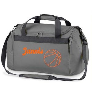 Sporttas bedrukt met naam voor kinderen, personaliseerbaar met motief basketbal, reistas duffle bag voor meisjes en jongens, sport, grijs, kindertas