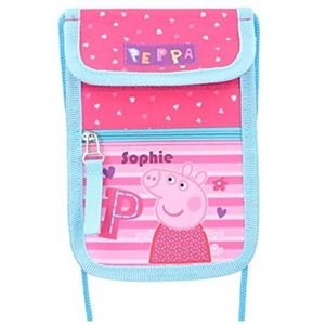 Borsttas met naam | motief Peppa Pig varkentje in roze & lichtblauw | personaliseren & bedrukken | schouderportemonnee portemonnee om om te hangen voor meisjes