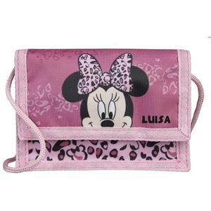 Disney Minnie Mouse Portemonnee met naam, portemonnee om om te hangen meisjes, personaliseerbare portemonnee voor kinderen, roze met kijkvenster voor buskaart