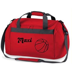 Sporttas met naam bedrukt voor kinderen, personaliseerbaar met basketbal, reistas, duffle bag voor meisjes en jongens sport, rood, Kinderbagage/sporttas