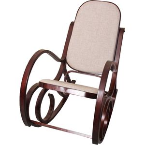 Schommelstoel M41, draaifauteuil TV-fauteuil, massief hout ~ walnoot look, stof/textiel beige
