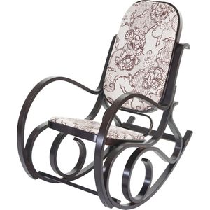 Schommelstoel M41, draaifauteuil TV-fauteuil, massief hout ~ walnoot look, stof/textiel jacquard bruin
