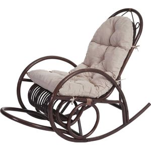 Schommelstoel MCW-C40, rotan fauteuil, bruin ~ crème kussen