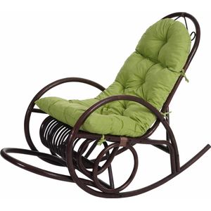 Schommelstoel MCW-C40, rotan fauteuil, bruin ~ groen kussen