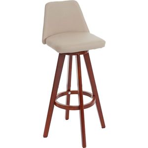 Barkruk MCW-C43, barkruk counter stool, hout imitatieleer draaibaar ~ crème