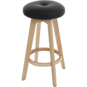 Barkruk Navan, barkruk counter stool, hout imitatieleer draaibaar ~ zwart, lichtgekleurde poten