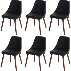 Set van 6 eetkamerstoelen MCW-A75, bezoekersstoel keukenstoel, walnoot-look gebogen hout ~ kunstleer zwart