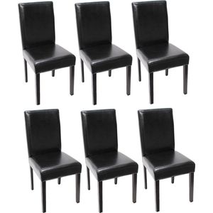 Set van 6 eetkamerstoelen Keukenstoel Littau ~ leer, zwart, donkere poten